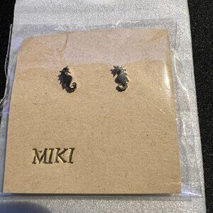 Miki Sterling Silver Seahorse stud earrings, new in packaging